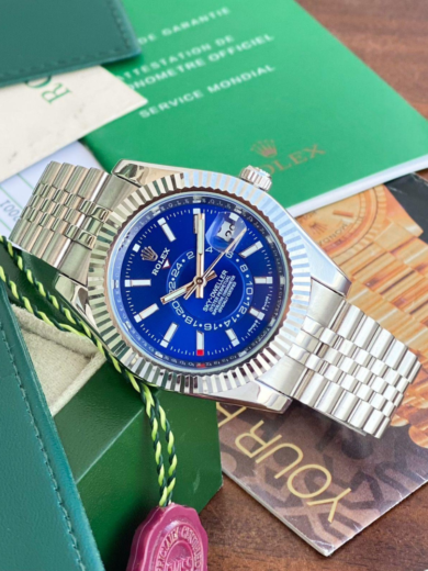 Rolex First Replica The Oyster Perpetual SKYDWELLER (Blue Dial & Silver Belt Watch)