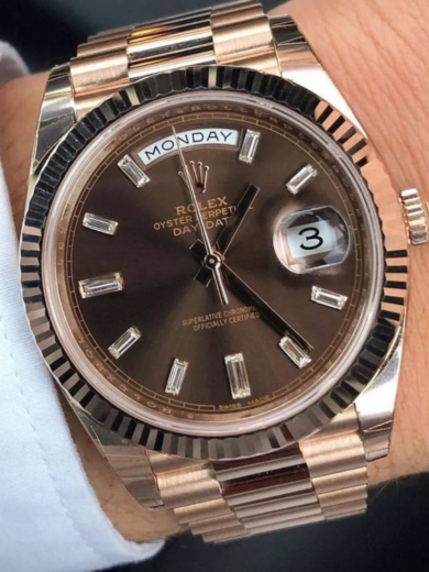 Rolex Watch Oyster Perpetual Day-Date Brown Dial Metal Mens Watch For Man RLX-BW-654 (Rose Gold Rolex Men Watch) - Image 4