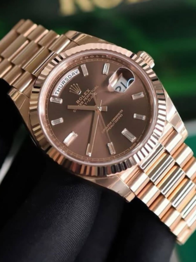 Rolex Watch Oyster Perpetual Day-Date Brown Dial Metal Mens Watch For Man RLX-BW-654 (Rose Gold Rolex Men Watch) - Image 2