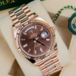 Rolex Watch Oyster Perpetual Day-Date Brown Dial Metal Mens Watch For Man RLX-BW-654 (Rose Gold Rolex Men Watch)