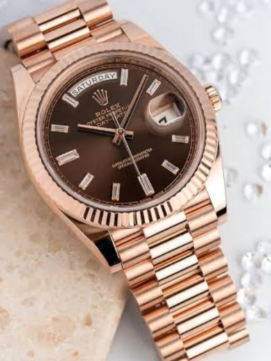 Rolex Watch Oyster Perpetual Day-Date Brown Dial Metal Mens Watch For Man RLX-BW-654 (Rose Gold Rolex Men Watch) - Image 3