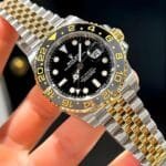 Men's Rolex GMT Master II "Zombie" First Copy Watch - Gold & Black Dial, Two-Tone Silver & Gold Bracelet