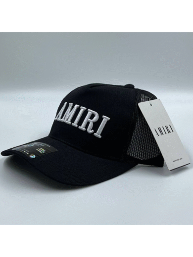 Amiri First Copy Cap – Black Embroidered Logo Mesh Trucker Adjustable cap - Image 2