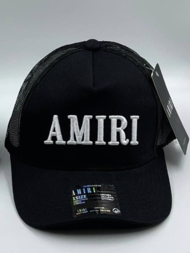 Amiri First Copy Cap – Black Embroidered Logo Mesh Trucker Adjustable cap