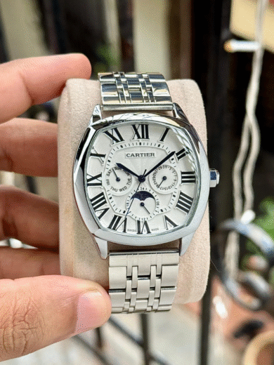 Cartier Drive de Cartier Multifunction Watch – Silver Dial, Roman Numerals, Steel Bracelet, Men’s Luxury Designer - Image 4