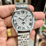 Cartier Drive de Cartier Multifunction Watch – Silver Dial, Roman Numerals, Steel Bracelet, Men’s Luxury Designer