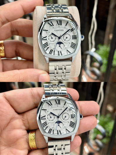 Cartier Drive de Cartier Multifunction Watch – Silver Dial, Roman Numerals, Steel Bracelet, Men’s Luxury Designer - Image 2