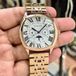 Cartier Drive de Cartier Multifunction Watch – Rose Gold Bracelet, Silver Dial, Roman Numerals, Men’s Luxury