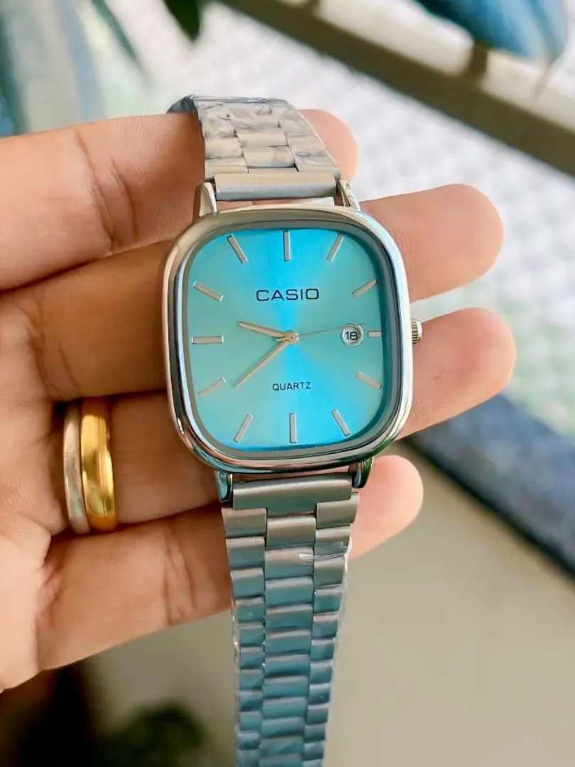 Casio Vintage Square Blue Gradient Dial Watch – Stainless Steel Bracelet Quartz Men's Timepiece - Image 3