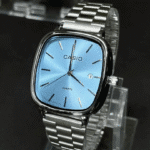 Casio Vintage Square Blue Gradient Dial Watch Stainless Steel Bracelet Quartz Mens Timepiece