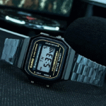 Casio Vintage Black Digital Watch – A168WA-1 Illuminator Steel Strap Men's Classic Japan Design