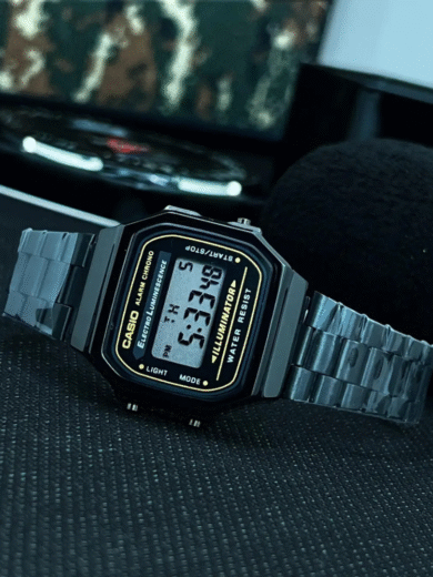 Casio Vintage Black Digital Watch – A168WA-1 Illuminator Steel Strap Men's Classic Japan Design