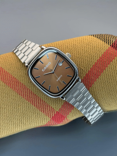 Casio Vintage Square Brown Dial Watch – Stainless Steel Strap Quartz Men’s Classic - Image 2