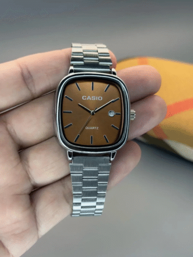 Casio Vintage Square Brown Dial Watch – Stainless Steel Strap Quartz Men’s Classic - Image 3