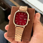 Casio Vintage Square Red Dial Watch – Rose Gold Tone Steel Bracelet Quartz Men's Classic