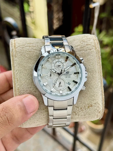 Casio Edifice Chronograph Watch – White Dial Stainless Steel Bracelet Men's Sports Racing Timepiece
