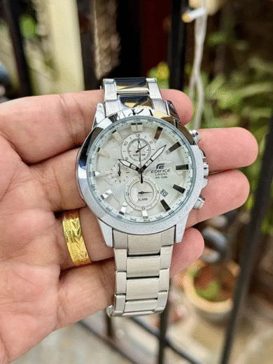 Casio Edifice Chronograph Watch – White Dial Stainless Steel Bracelet Men's Sports Racing Timepiece - Image 2