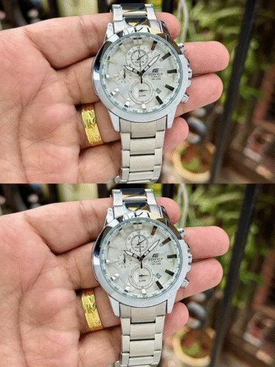 Casio Edifice Chronograph Watch – White Dial Stainless Steel Bracelet Men's Sports Racing Timepiece - Image 3