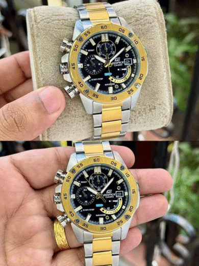 Casio Edifice Chronograph Black Dial Watch – Gold Steel Two-Tone Bracelet Men’s Motorsport-Inspired Design - Image 3