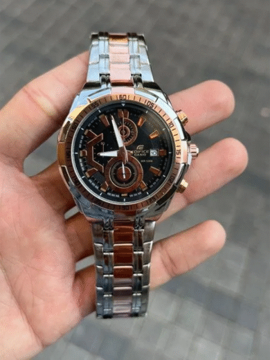 Casio Edifice Chronograph Watch – Rose Gold Steel Black Dial Two-Tone Men’s Sports Luxury
