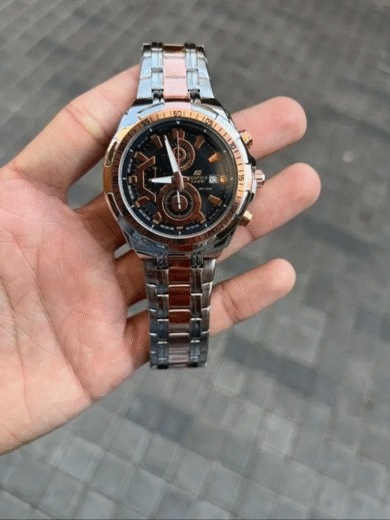 Casio Edifice Chronograph Watch – Rose Gold Steel Black Dial Two-Tone Men’s Sports Luxury - Image 2