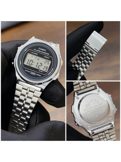 Casio Vintage Digital Alarm Chronograph Watch – Silver Steel Bracelet Classic Men’s LCD Design - Image 3