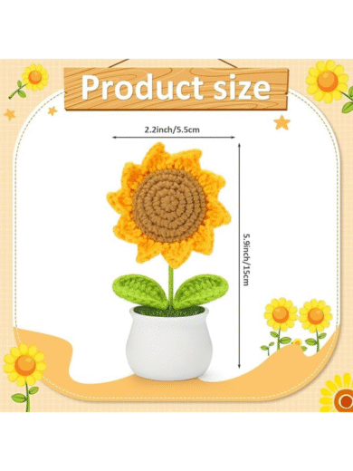 Handcrafted Crochet Sunflower in Pot – Amigurumi Yellow Flower Plush Decor Gift - Image 5