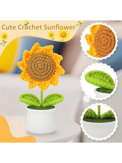 Handcrafted Crochet Sunflower in Pot – Amigurumi Yellow Flower Plush Decor Gift - Image 2