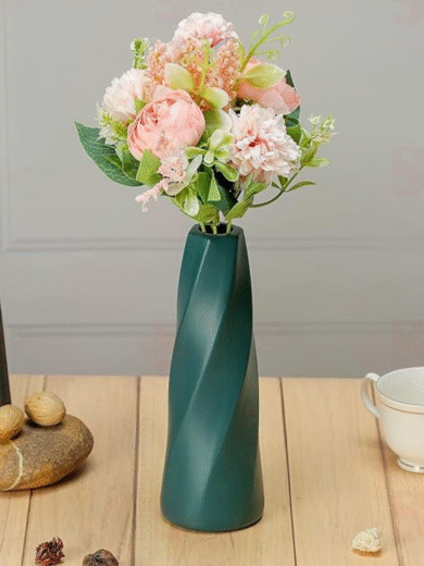 Premium Artificial Flower Bouquet – Pastel Peach & Ivory Faux Bloom Bunch (No Vase Included)