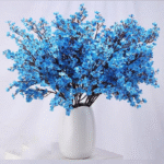 Artificial Blue Plum Blossom Stems – Real Touch Faux Cherry Blossom Bouquet for Vase Decoration