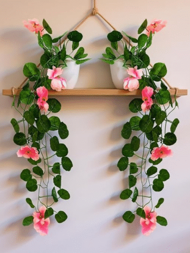 Artificial Hanging Pink Flower Vine Set – Faux Creeper Plants for Wall and Balcony Décor (Pack of 2) - Image 2
