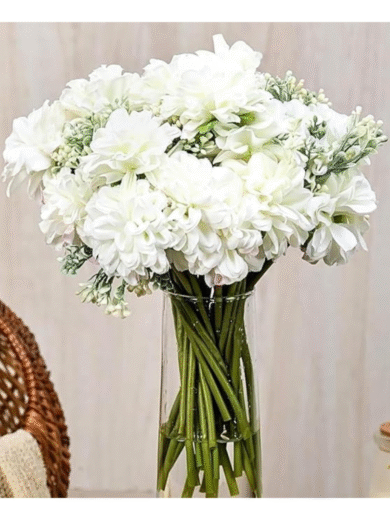 Artificial White Dahlia Bouquet – Faux Flower Bunch for Vase Arrangement & Premium Home Décor - Image 2
