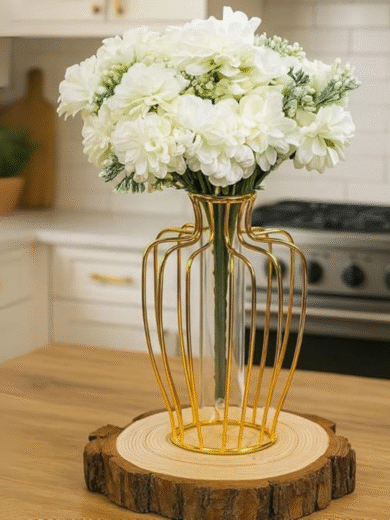 Artificial White Dahlia Bouquet – Faux Flower Bunch for Vase Arrangement & Premium Home Décor