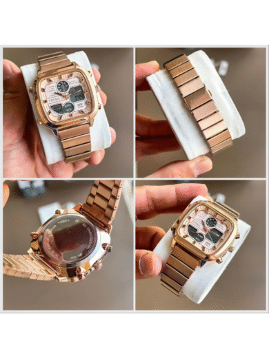 Fossil Rose Gold Square Digital Analog Watch – Multifunction Day-Date Dual Time Men’s Stainless Steel - Image 5