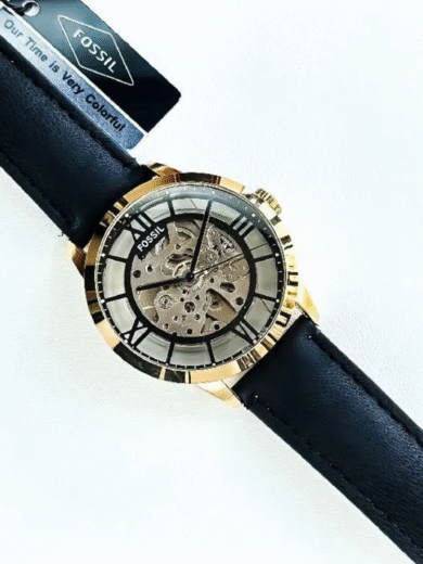Fossil Townsman Golden Skeleton Automatic Watch – Black Leather Strap, Roman Numeral Men’s Luxury - Image 2