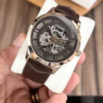 Fossil Townsman Skeleton Automatic Watch – Silver Dial, Brown Leather Strap, Roman Numeral Men’s Luxury