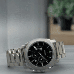 Fossil Machine Stainless Steel Chronograph Watch – Black Dial, Silver Steel Bracelet, Men’s Luxury