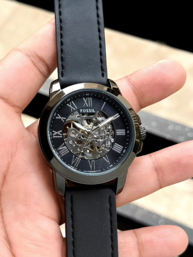 Fossil Townsman Black Skeleton Automatic Watch – Roman Numeral Dial, Black Leather Strap Men’s Luxury - Image 2
