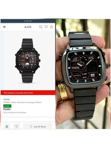 Fossil Black Square Digital Analog Multifunction Watch – Red Accents, Dual Time, Men’s Stainless Steel - Image 3