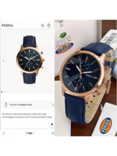 Fossil Neutra Chronograph Watch – Blue Dial, Rose Gold Case, Blue Leather Strap Men’s Designer - Image 3
