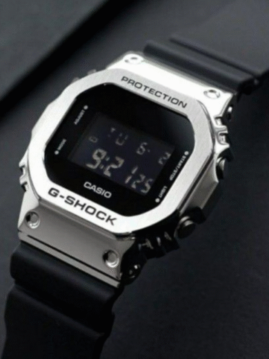 Casio G-Shock Full Metal Silver Digital Watch – Black Resin Strap, Square Dial, Men’s Sports Collection - Image 3
