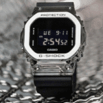 Casio G Shock Full Metal Silver Digital Watch Black Resin Strap, Square Dial, Men’s Sports Collection