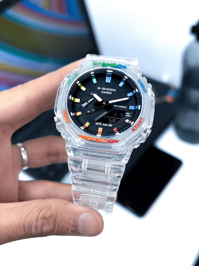 Casio G-Shock Rainbow Transparent Watch – GA-2100 Style, Multi-Color Dial, Clear Resin Strap, Men’s Trend Collection - Image 3