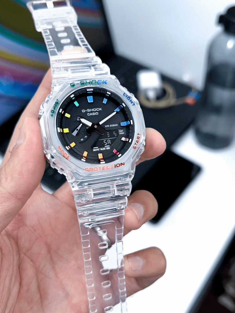 Casio G-Shock Rainbow Transparent Watch – GA-2100 Style, Multi-Color Dial, Clear Resin Strap, Men’s Trend Collection - Image 4