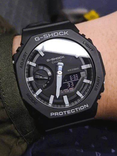 Casio G-Shock GA-2100 All Black Watch – Carbon Core Guard, Black Resin Strap, Men’s Digital Analog Minimalist