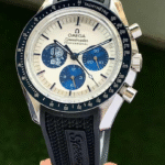 Omega Speedmaster Snoopy Edition Chronograph Watch – White Dial, Blue Subdials, Black Strap, Professional