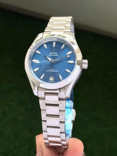 Omega Seamaster Aqua Terra Inspired Watch – Blue Dial, Stainless Steel Bracelet, Men’s Classic Collection