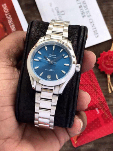 Omega Seamaster Aqua Terra Inspired Watch – Blue Dial, Stainless Steel Bracelet, Men’s Classic Collection - Image 3