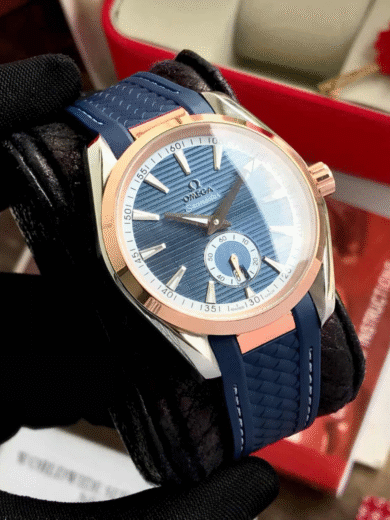 Omega Seamaster Blue Dial Rose Gold Rubber Strap Watch – COD Available