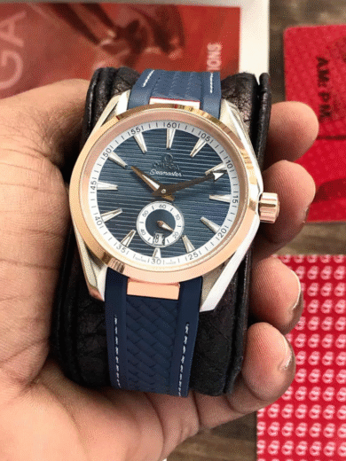 Omega Seamaster Blue Dial Rose Gold Rubber Strap Watch – COD Available - Image 2